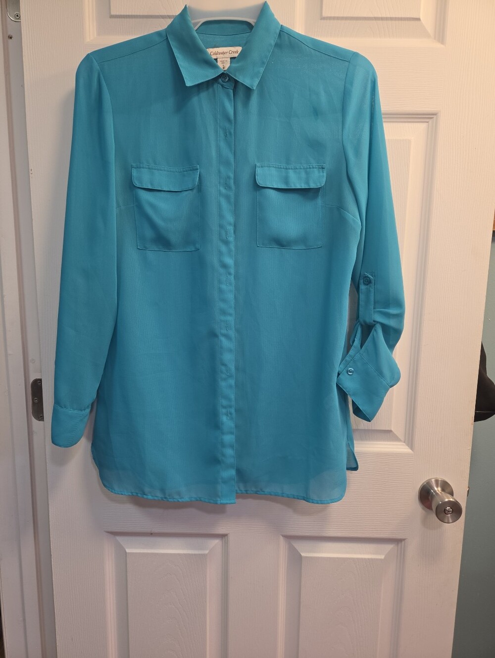 Coldwater Creek Teal Button-Front Pocket Shirt
